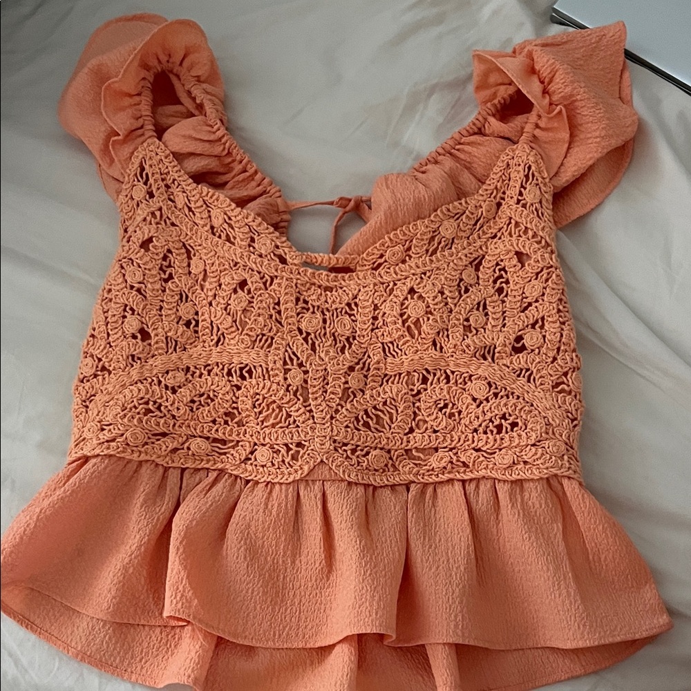 Orange Crochet Ruffle Top